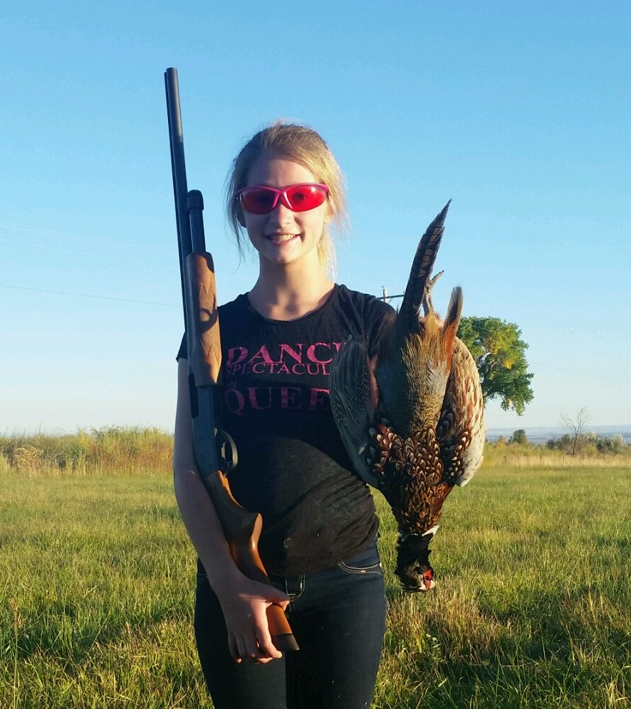 pheasant and girl near Neola, UT