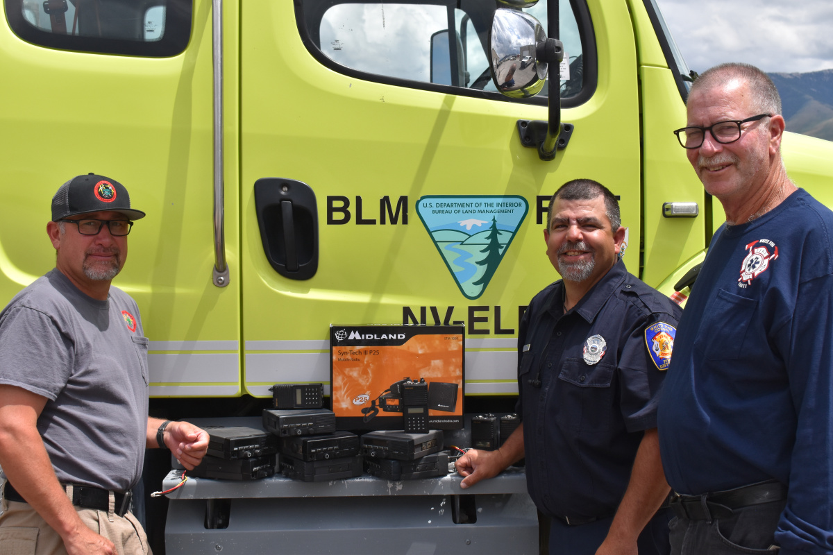 Pictured from left to right are Raymond Maestes, Jr., Assistant Fire Management Officer for the BLM Ely District; Court Hall, Ruth Volunteer Fire Department Chief and White Pine County Chiefs Association President; and Ralph McClintock, Interim White Pine County Fire Protection District Administrator.