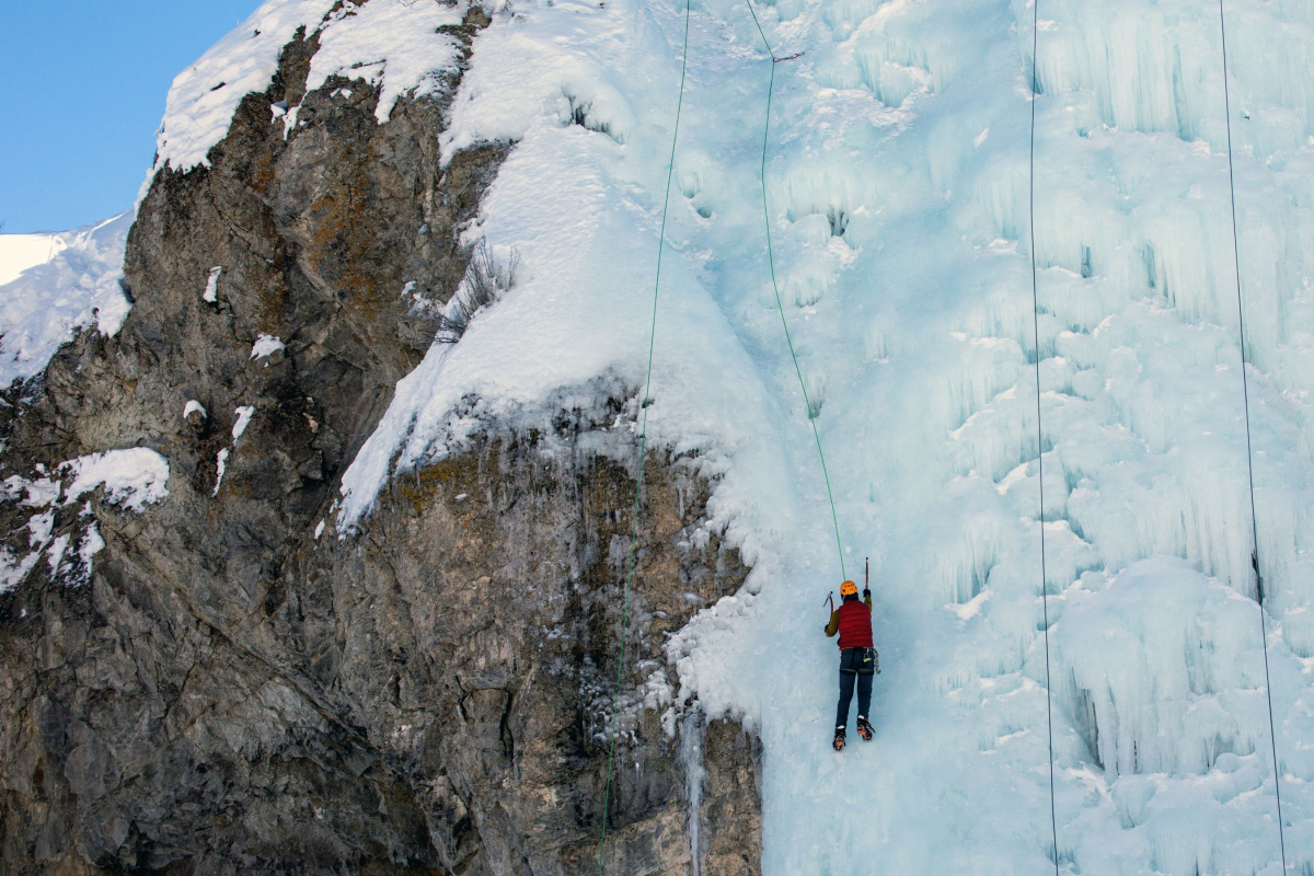 person climbing ice