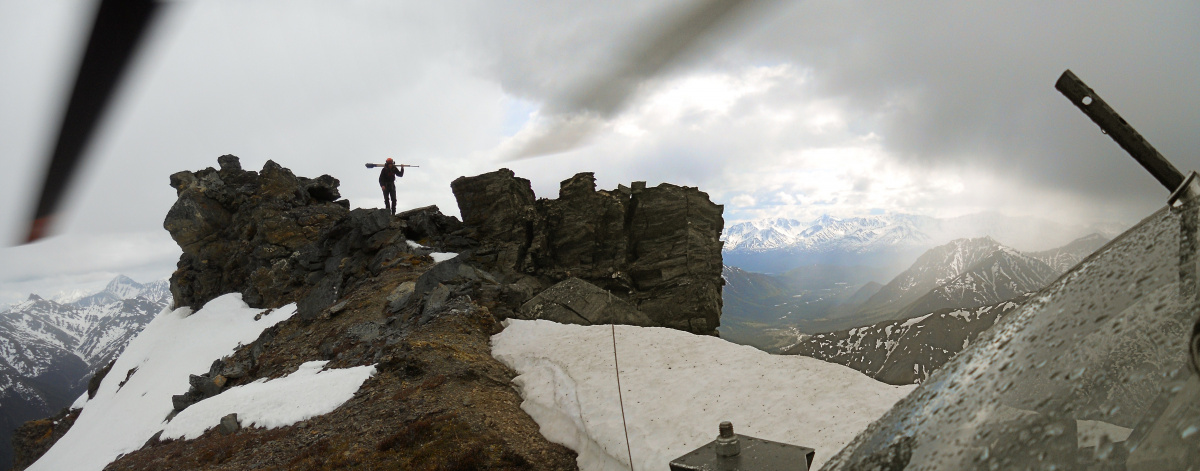 Man walking on ridgeline