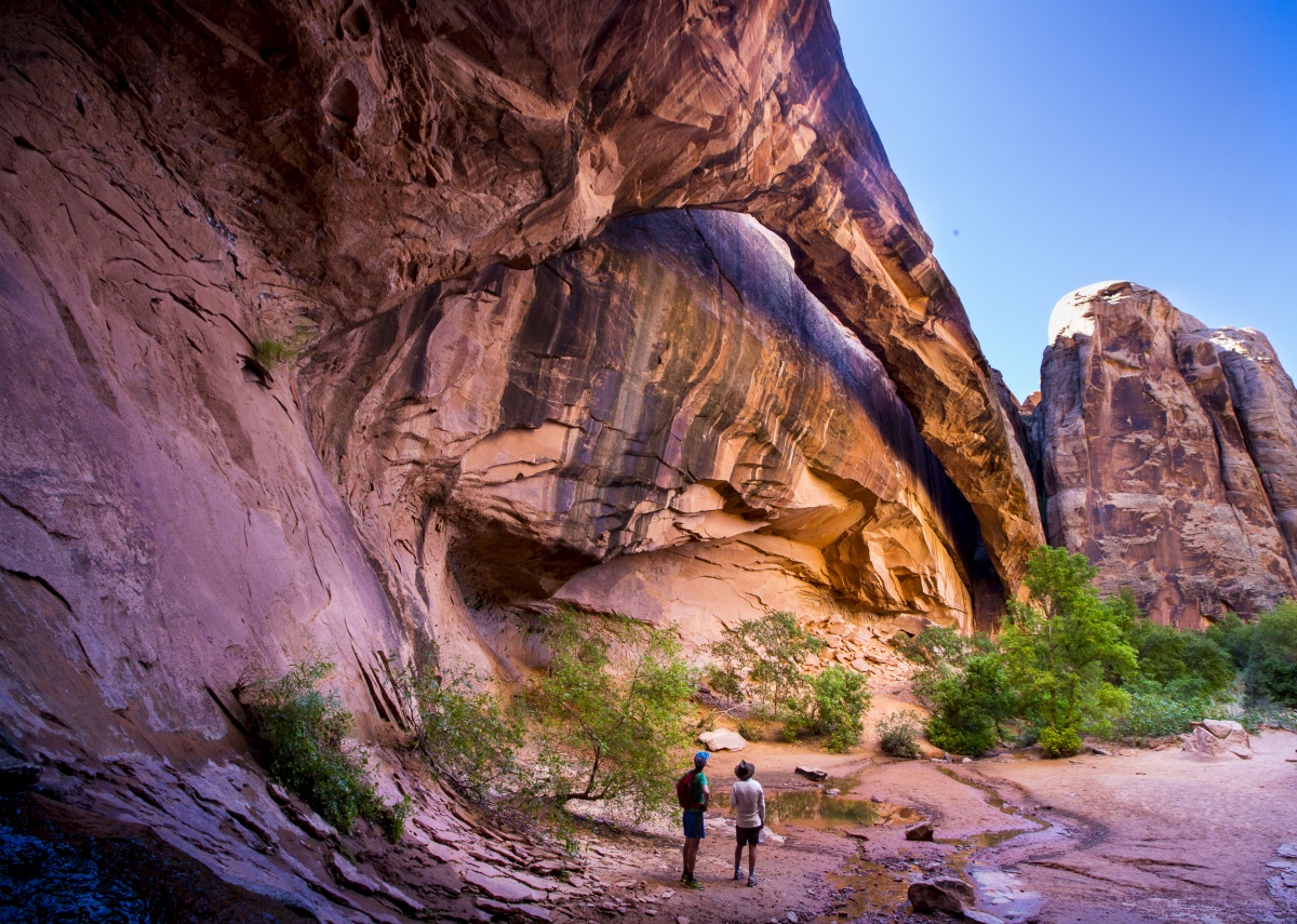 Two public land visitors view geologic formations at Moab, Utah. Photo by Bob Wick, BLM