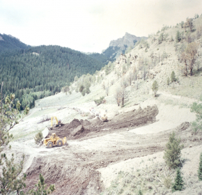 Image shows the location in the beginning stages of recontouring to improve top soil management under clear skies. 