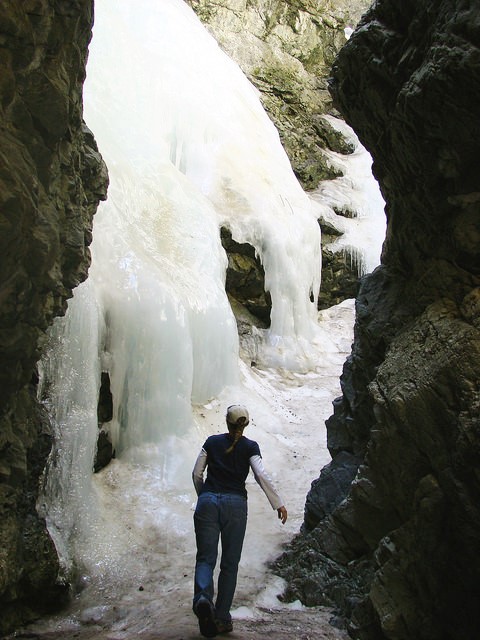 person walking on ice