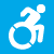 Iconograph of a person in a wheelchair on a blue background.