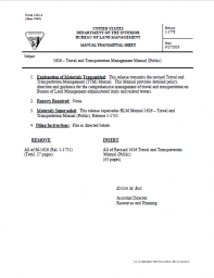 Thumbanil image of the Transmittal Form for BLM Manual MS 1626 Travel and Transportation Management