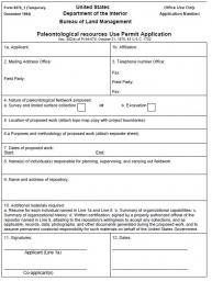 Photo of the first page of the paleontology permit application.