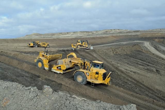 Construction equipment working at a bentonite mine on BLM Wyoming land near Greybull.