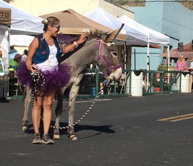 Karin Usko and burro Bracelet compete in burro pack race in AZ