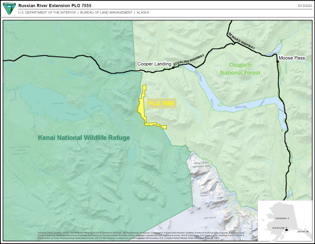 Map depicting public land order 7555