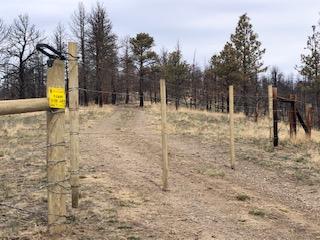 two track road with a gated fence across it