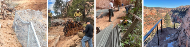 A safety hazard identified at the South Fork Indian Canyon Rock Pictograph Site, prior to 2021 improvements. Maintenance and repairs being made to the South Fork Indian Trail and Pictograph Site. 