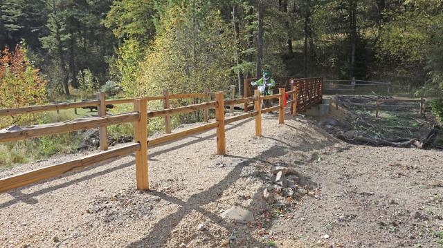 Goodenough recreation site trail with biker.