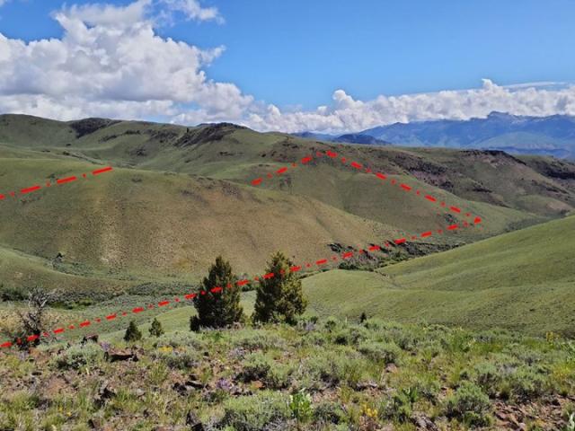 Hat Creek/Little Hat Creek area with Park Creek Acquisition parcel approximately outlined. Photo courtesy of BLM.