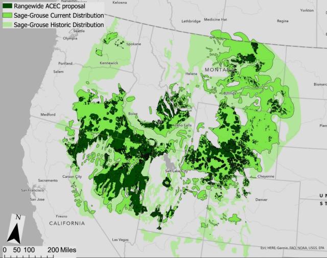 a map showing sage-grouse habitat nominated as ACEC