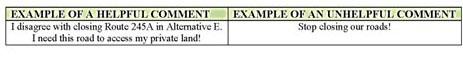 side-by-side example of a helpful and unhelpful public comment