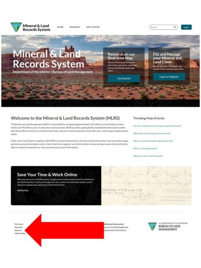 Arrow pointing to the MLRS Reports link on the MLRS homepage.