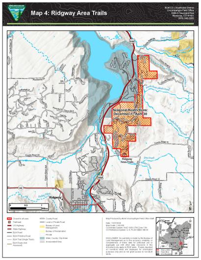 Map 4 showing Seasonal Closure of Ridgway Area Trails, Uncompahgre Field Office, CO.