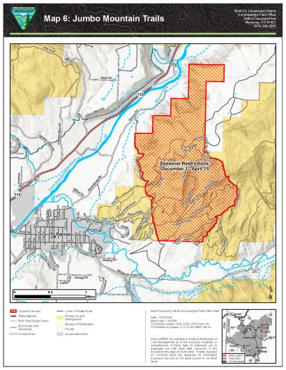 Map 6 showing Seasonal Closure of Jumbo Mountain Trails, Uncompahgre Field Office, CO.