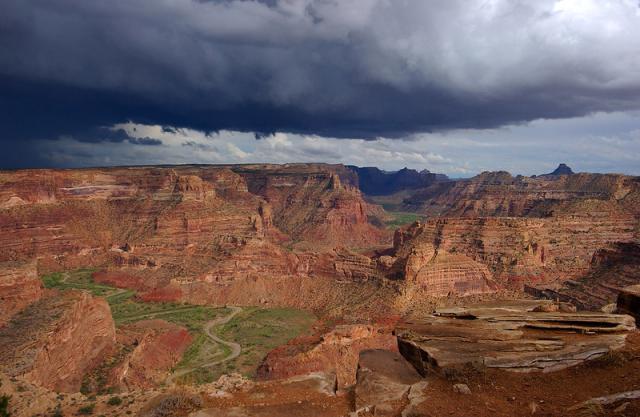 Thunderstorms over the Wedge Overlook in the San Rafael Swell, Utah.