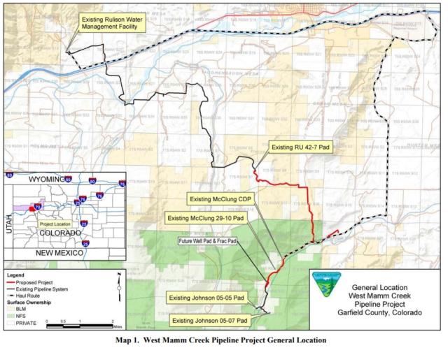 Map of West Mamm Creek Pipeline Project General Location 