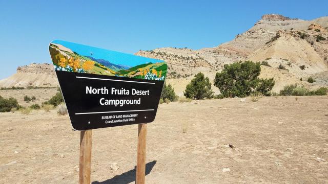 BLM sign for North Fruita Desert Campground sign