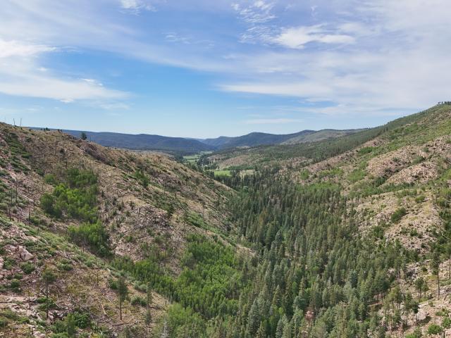 A mountainous landscape with sparse greenery.