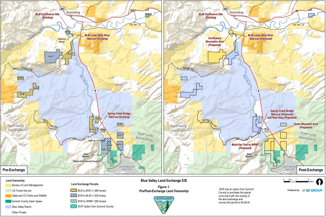 A map of the BLM blue valley ranch land exchange 2025.