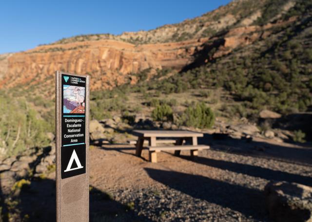 Photo of campsite at Dominguez-Escalante National Conservation Area with picnic bench