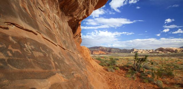Rock art on red sandstone.