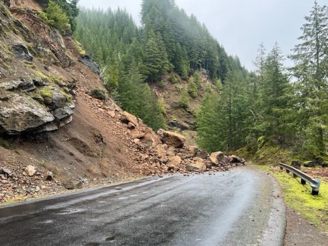 Rockslide on Quartzville Back Country Byway