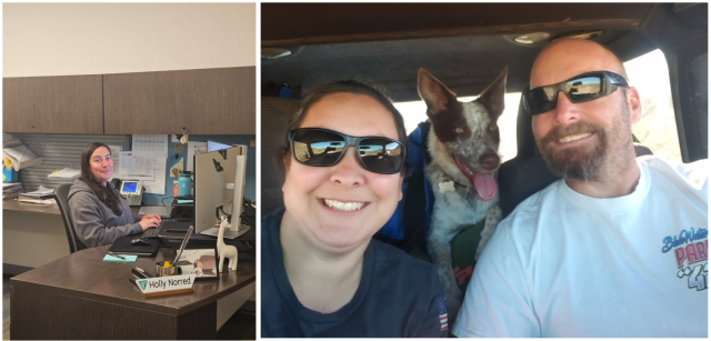 Holly at work and with family