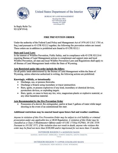 Screenshot of 2025 Wyoming Fire Prevention Order