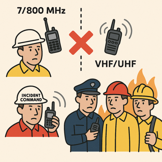 Drawing of people using radios