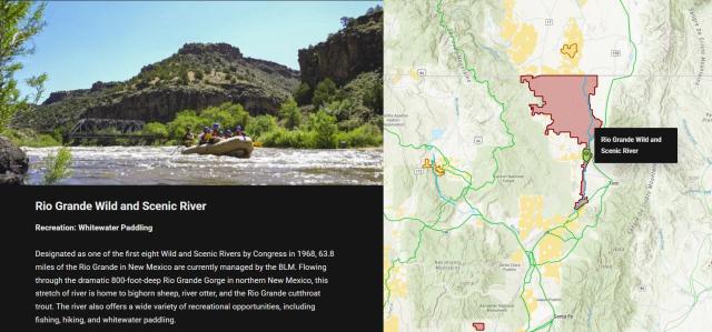 Picture of whitewater rafters with descriptive text below and a map to the right. 