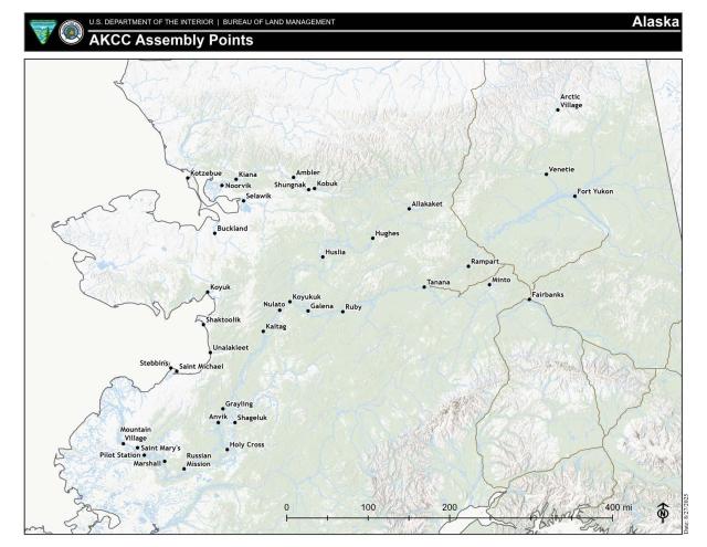A map of northern Alaska with 37 communities identified.