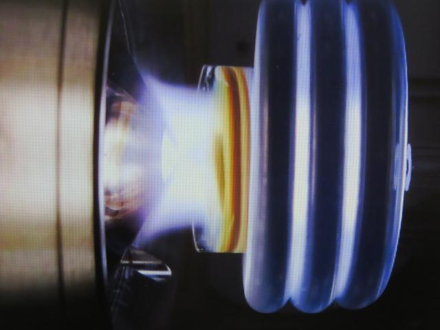 Plasma igniting inside the Plasma Mass Spectrometer ICP-MS.