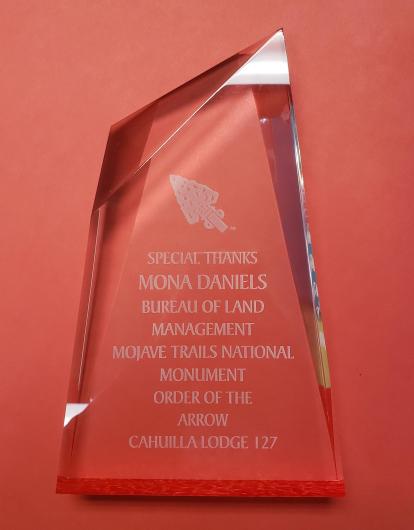 crystal award over a red background