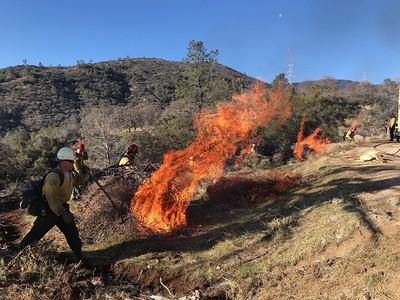 Fire fighters tend to a controlled burn.