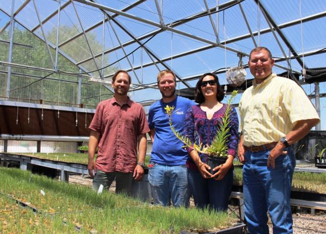 a group of people in a greenhouse