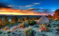 Camping at sunset at Oregon Buttes, Wyoming, photo by Sam Cox