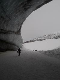 A person recreating near Castner Glacier