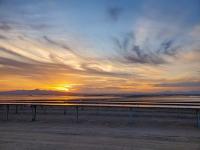 sunset over a solar array