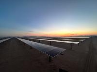 A solar array at sun rise