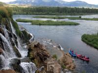 People recreating in rafts at Fall Creek on the South Fork of the Snake River in Idaho.