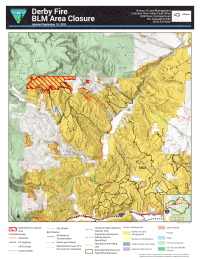 Map of public lands that remain closed for safety because of the Derby Fire. 