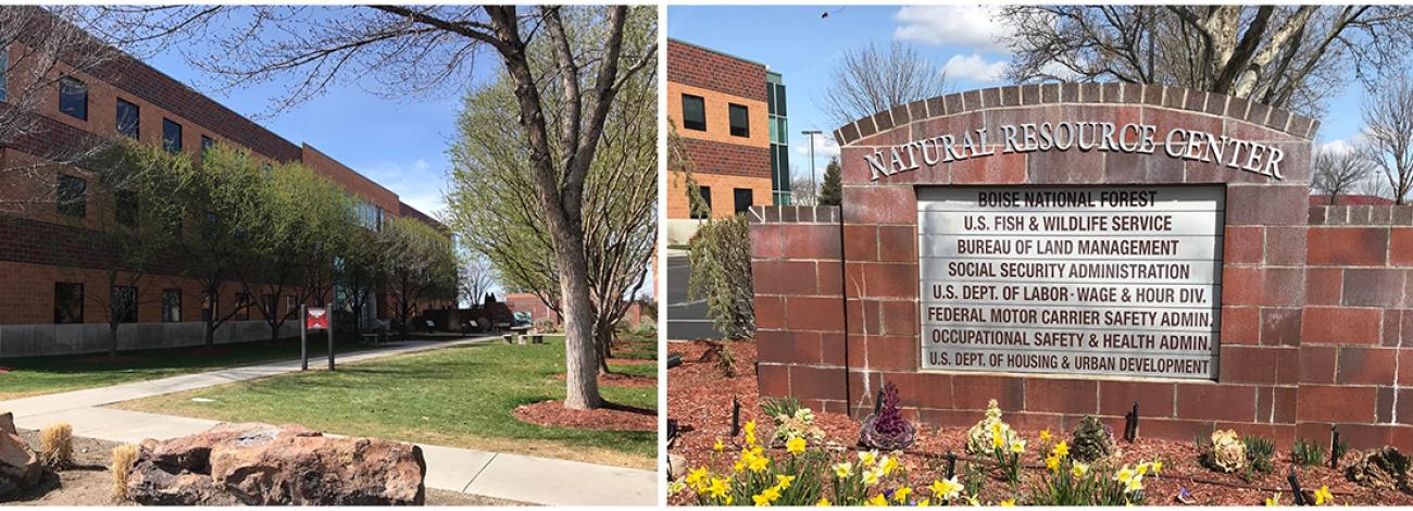 Picture of the Idaho State Office entrance sign and building