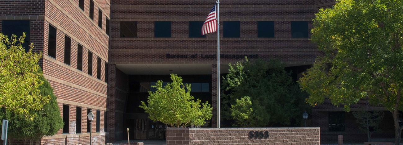 The Wyoming State Office entrance during early autumn