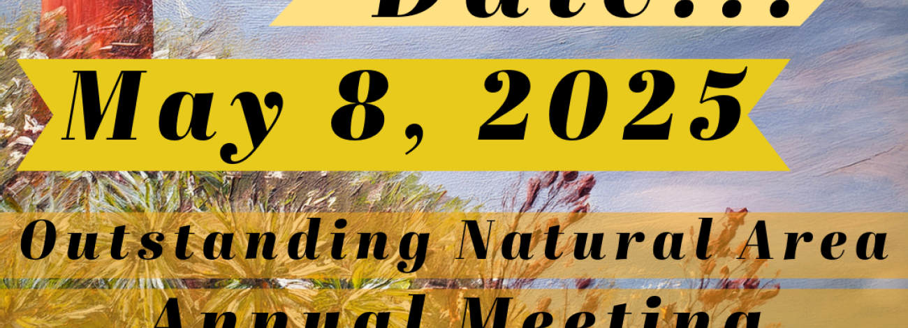 Colorful announcement for May 8, 2025, Outstanding Natural Area Annual Meeting, celebrating 25 years of National Conservation Lands.