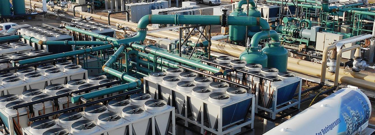 Aerial view of power blocks at the Dale Burgett Geothermal Plant.