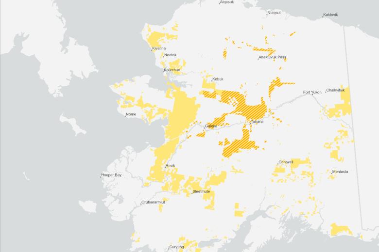 Map of Alaska depicting selectable lands